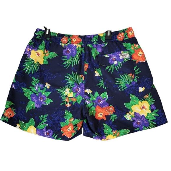 Polo Ralph Lauren Swim Trunks XL Navy Floral Hawaiian Shorts 5" Inseam EUC - Picture 4 of 10